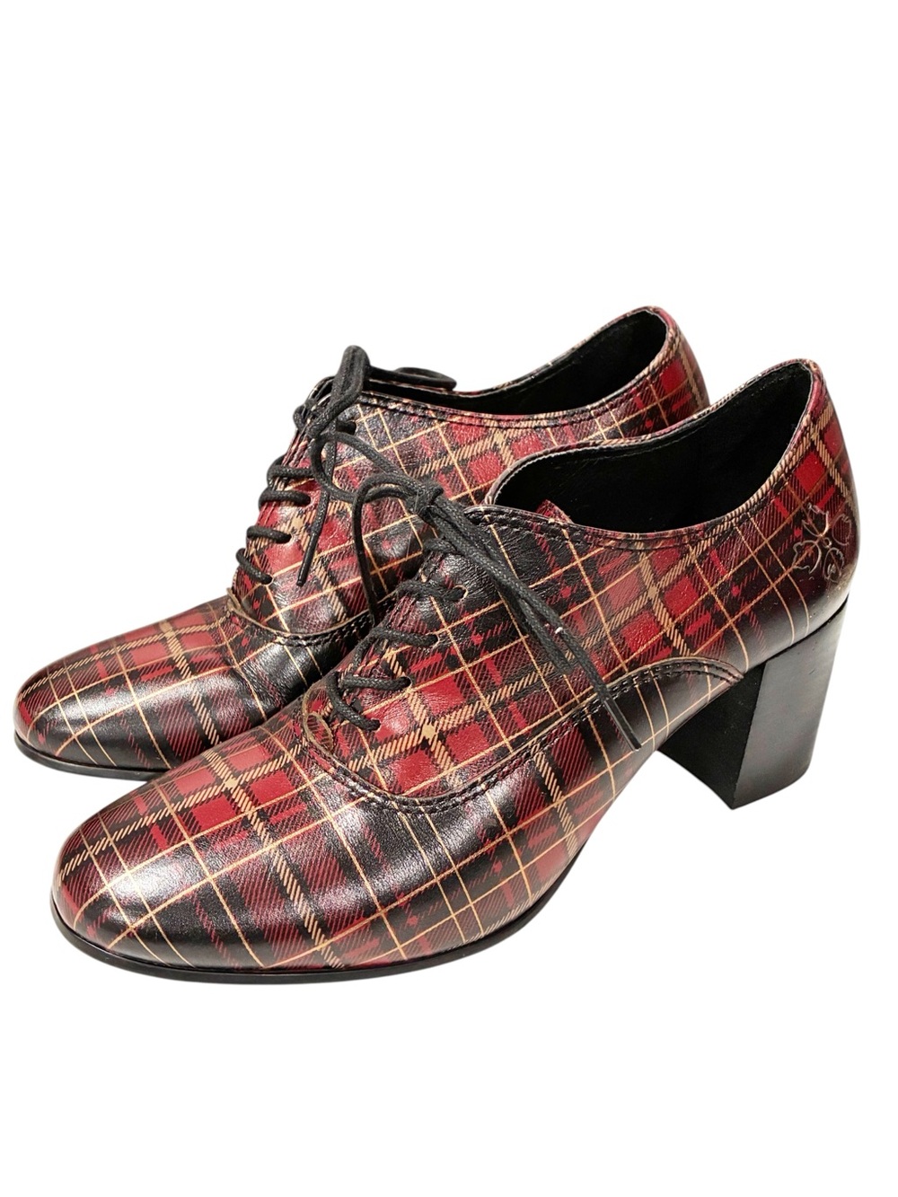 Patricia Nash Mara Shooties Oxford Shoes Italian Red Gold Tartan Lace Up Size 6